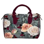 Dámská kabelka Barrel – textilní potisk Růže na šedém pozadí 