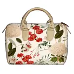 Dámská kabelka Barrel – textilní potisk květiny na mléčném pozadí