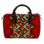 Dámská kabelka Barrel – textilní potisk ornament na červeném pozadí
