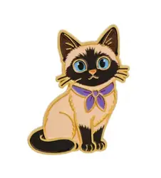 Smaltovaný pin Siamská kočka s mašlí