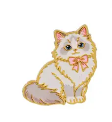 Smaltovaný pin Bílá kočka s růžovou mašlí