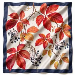 Elegantní šátek z hedvábí Armani Podzimní listí a bobule 68 × 68 cm – ruční výroba 