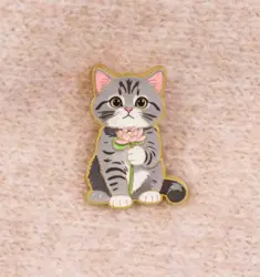 Smaltovaný pin Kočka s květinami