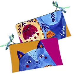 Kosmetická taška MINI – malá látková taštička s potiskem Modrá kočka