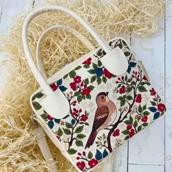 Dámská kabelka Kitto – sametový potisk Pták na kvetoucí větvi