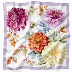 Elegantní šátek z hedvábí Armani něžné Jiřiny 68 × 68 cm – ruční výroba 