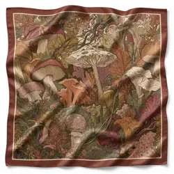 Elegantní šátek z hedvábí Armani Podzimní houby 68 × 68 cm – ruční výroba 
