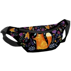 Ledvinka BUMBAG Liška a květiny na černém pozadí