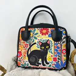 Dámská kabelka Kitto – sametový potisk Černé kotě