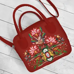 Dámská kabelka Kitto – sametový potisk Pták a květiny