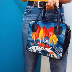 Dámská kabelka Kitto – sametový potisk Liška v lese