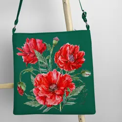 Kabelka Taystra  Vlčí máky na zeleném pozadí