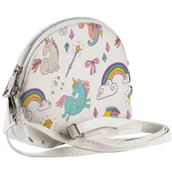 Mini kabelka  Coquette Jednorožci a duhy na bílém pozadí