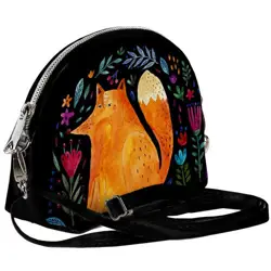 Mini kabelka  Coquette Liška a květiny na černém pozadí