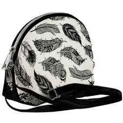 Mini kabelka  Coquette Černé peří na bílém pozadí