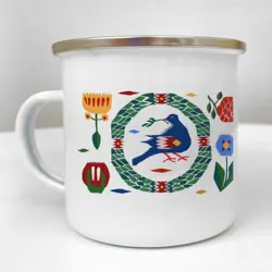 Smaltovaný hrnek Camper Holubice a květiny