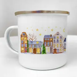 Smaltovaný hrnek Camper Domy