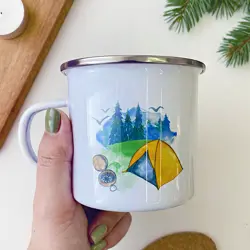 Smaltovaný hrnek Camper hory