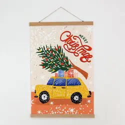 Látkový plakát na zeď Auto s vánočním stromečkem