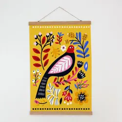 Látkový plakát na zeď Ptáci a květiny