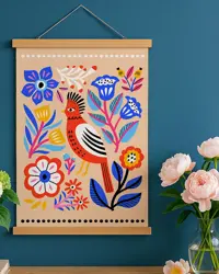 Látkový plakát na zeď Ptáci a květiny