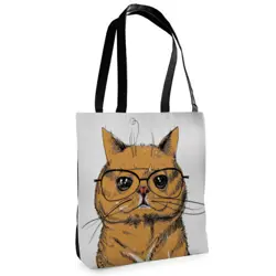 Textilní taška Tenderness Červená kočka s brýlemi– stylový shopper na zip 