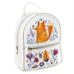městský dámský batoh Liška a květiny na bílém pozadí