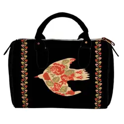 Dámská kabelka Barrel – textilní potisk květinový ptáček