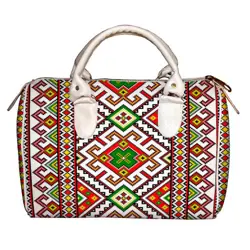 Dámská kabelka Barrel – textilní potisk lidový vzor