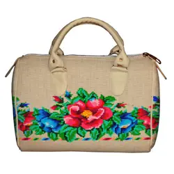 Dámská kabelka Barrel – textilní potisk výšivkový vzor