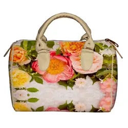 Dámská kabelka Barrel – textilní potisk Čajové růže