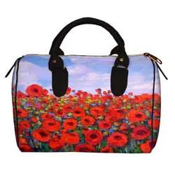 Dámská kabelka Barrel – textilní potisk makové pole