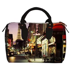 Dámská kabelka Barrel – textilní potisk noční Paříž