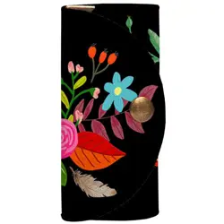 Klíčenka do kabelky – barevná kapsička na klíče s karabinkami Květiny na černém pozadí