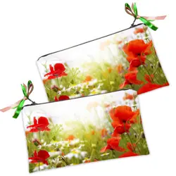 Kosmetická taška MINI – malá látková taštička s potiskem Vlčí máky a sedmikrásky