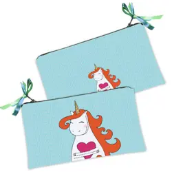 Kosmetická taška MINI – malá látková taštička s potiskem  Jednorožec se srdíčkem