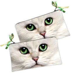 Kosmetická taška MINI – malá látková taštička s potiskem kočka se zelenýma očima