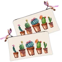 Kosmetická taška MINI – malá látková taštička s potiskem Kvetoucí kaktusy v květináčích