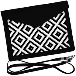 Dámský klutch konvert – elegantní sametová kabelka s potiskem Černobílý ornament, kosočtverec