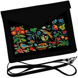 Dámský klutch konvert – elegantní sametová kabelka s potiskem Pták v květinách
