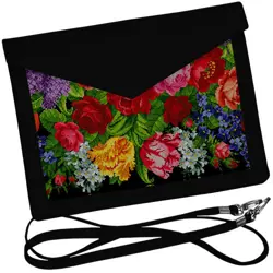 Dámský klutch konvert – elegantní sametová kabelka s potiskem Květiny (vyšívané)