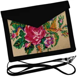 Dámský klutch konvert – elegantní sametová kabelka s potiskem Růže