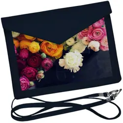 Dámský klutch konvert – elegantní sametová kabelka s potiskem Kouzelné květiny