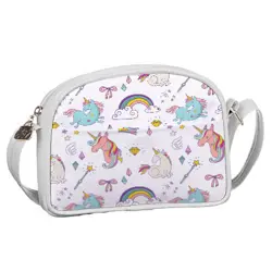 Dětská kabelka Junior Girl  jednorožci a duha na bílém pozadí