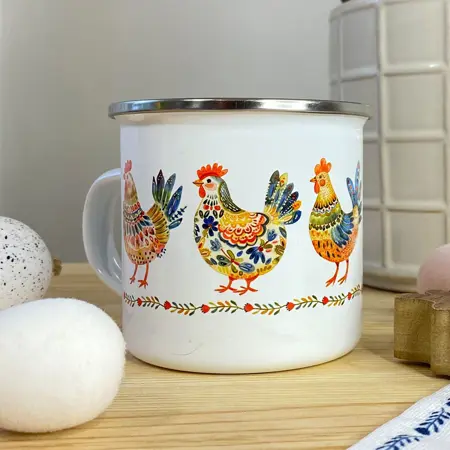 Smaltovaný hrnek Camper  Kohouti a kuřata