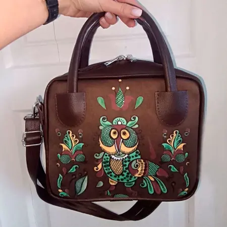 Dámská kabelka Kitto – sametový potisk sovička 