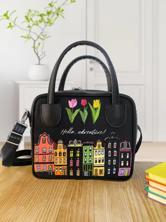 Dámská kabelka Kitto – sametový potisk Hello, adventure!