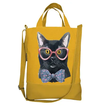 Kabelka city Černá kočka s brýlemi