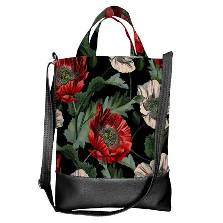 Kabelka city Bílé a červené máky Černá