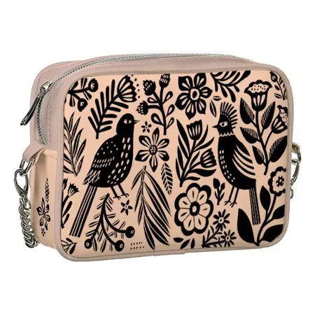 Kabelka na řetízku Cherie Ptáci a květiny (černé)